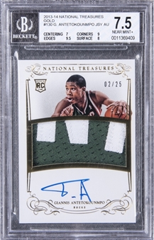 2013-14 Panini "National Treasures" (Gold) #130 Giannis Antetokounmpo Signed Rookie Card (#02/25) – BGS NM+ 7.5/BGS 10